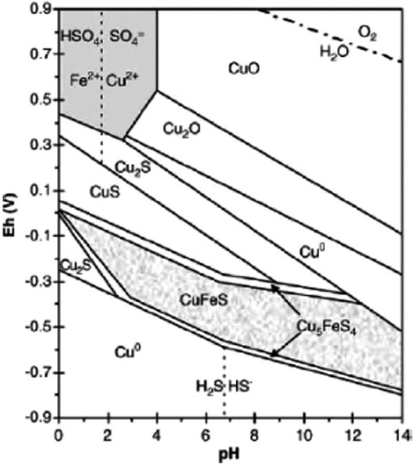 Chalcopyrite oxidation and dissolution SRF-2016 Thermodynamics Principle oxidation reaction: CuFeS 2 + Ox Cu 2+ + Fe 3+ + 2S 0 + Red geochemistry,