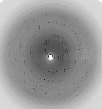 The diffraction pattern also forms a lattice Most contemporary x-ray data collection used the rotation geometry, in which the crystal makes a simple rotation of a degree or so while the image is