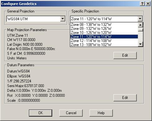 3 In the Map Projection Parameters area of the Configure Geodetics dialog box, click the Edit button.