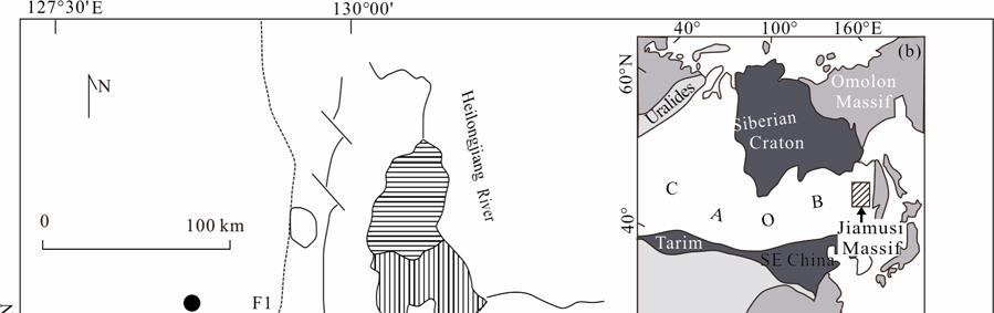 208 Xinzhuan Guo, Akira Takasu, Yongjiang Liu and Weimin Li Figure 1. Geological sketch map of the Jiamusi Massif (a), modified from Wilde et al. (2003). (b) Geotectonic map of the eastern Asia.