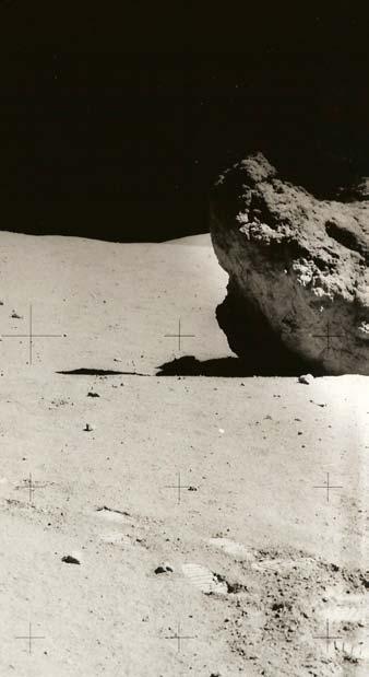 Figure 3: Shadow Rock near North Ray Crater, Apollo 16. S16-106-17392, 17394.
