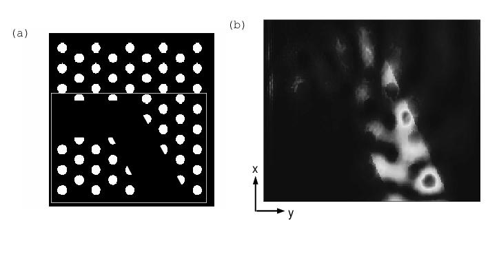 Fig. 4. (a) Geometry of a 60 turn in the hexagonal lattice photonic crystal.