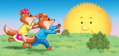 Dear friend! Sun! Paws called. Wait! The great sun turned his bright full face toward the foxes. He said, Well, hello, you two!