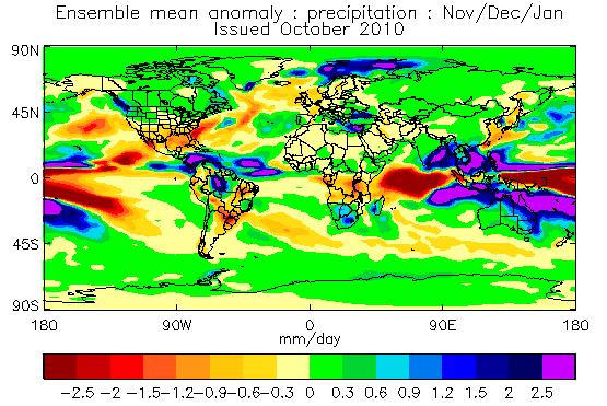 mean rainfall anomalies (mm/day) for Nov Jan from
