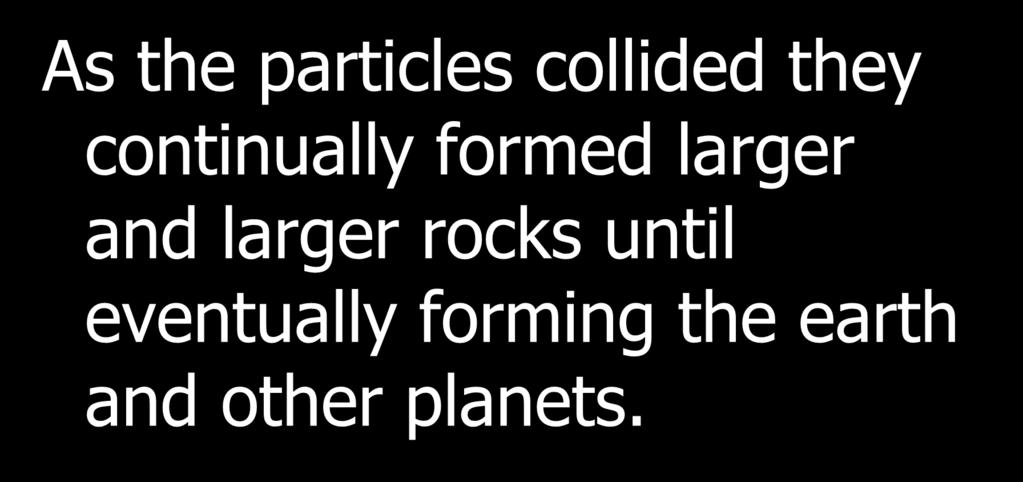 As the particles collided they continually formed larger and