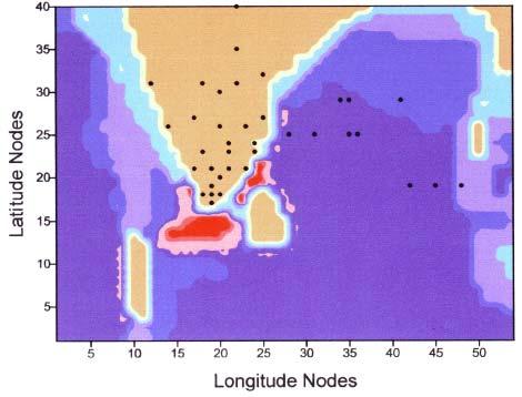 zones centered at the southern tip of peninsula, western India (Cambay) and NE