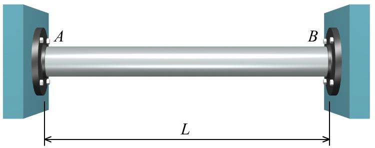 16.39 A stainless steel pipe with an outside diameter of 100 mm and a wall thickness of 8 mm is rigidly attached to fixed supports at A and B.