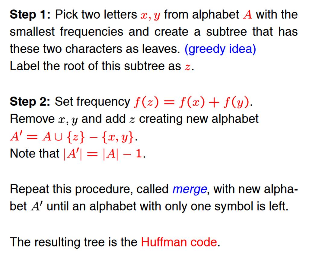 Example: "abracadabra" Symbol Frequency a 5 b 2 r 2 c 1 d 1 According to the outlined coding scheme the symbols "d" and "c" will be coupled together in