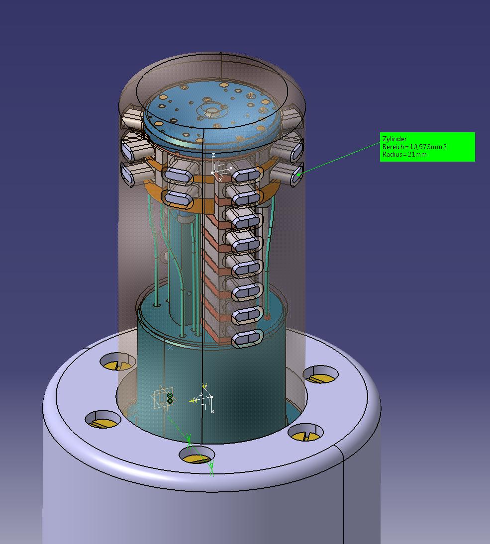 For W7-X, the combined RFA probe head contains two Langmuir pins to measure electron parameters and 2 back-to-back oriented RFA modules to measure the ion parameters simultaneously, each with 3