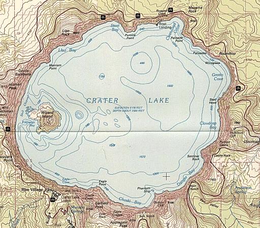 Crater Lake Bathymetric contours are also