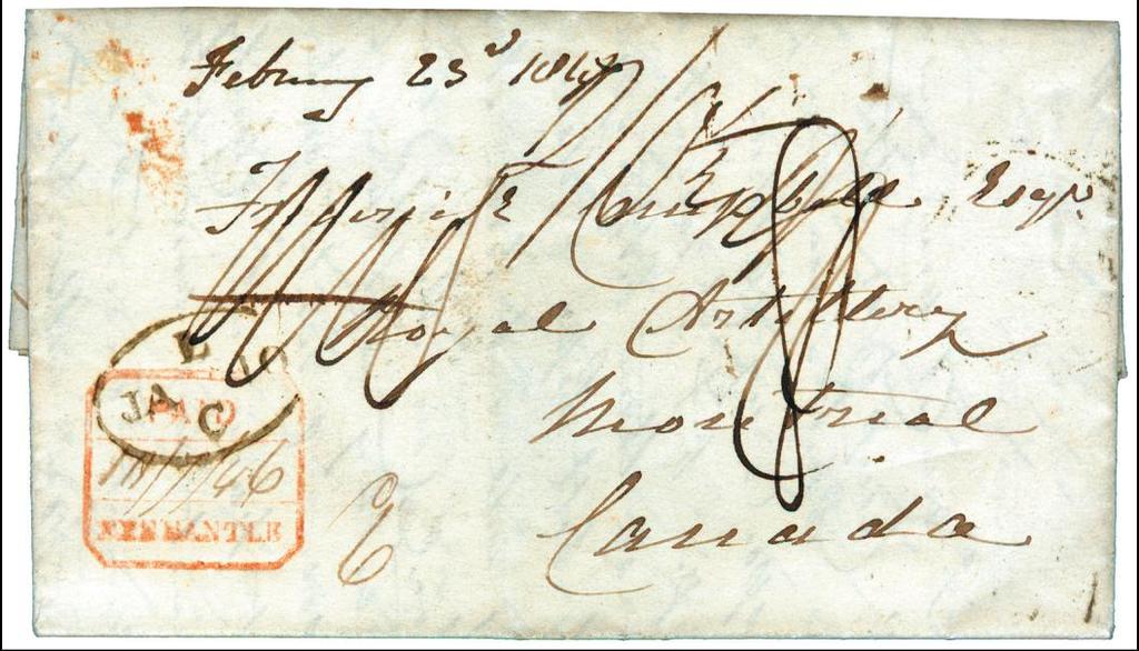 oval SHIP LETTER WESTERN AUSTRALIA PAID handstamp via London via India Rated 2/5 Cy. Collect.
