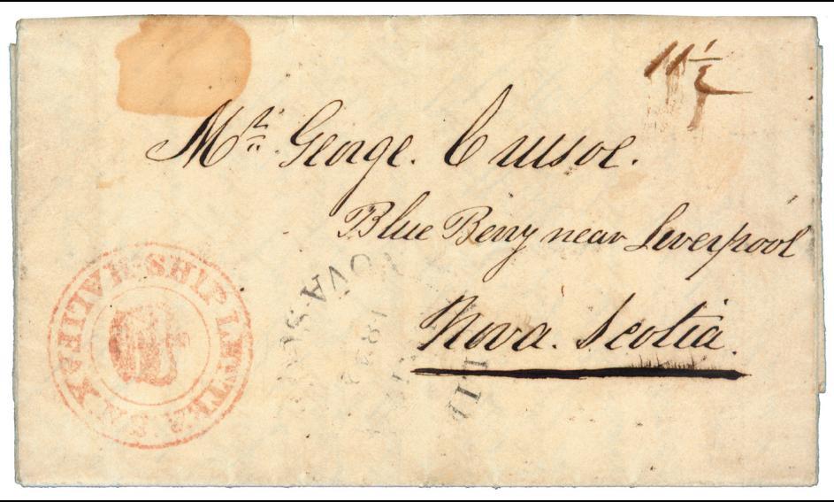 GIBRALTAR to NOVA SCOTIA 1841 and NEWFOUNDLAND to FRANCE 1849 1841 Gibraltar to Blueberry,