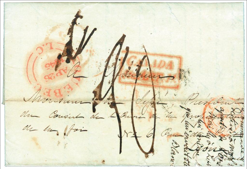 1843 and QUEBEC, L.C. 1845 by Cunard Steamer via U.S.A. and England Postage Collect.