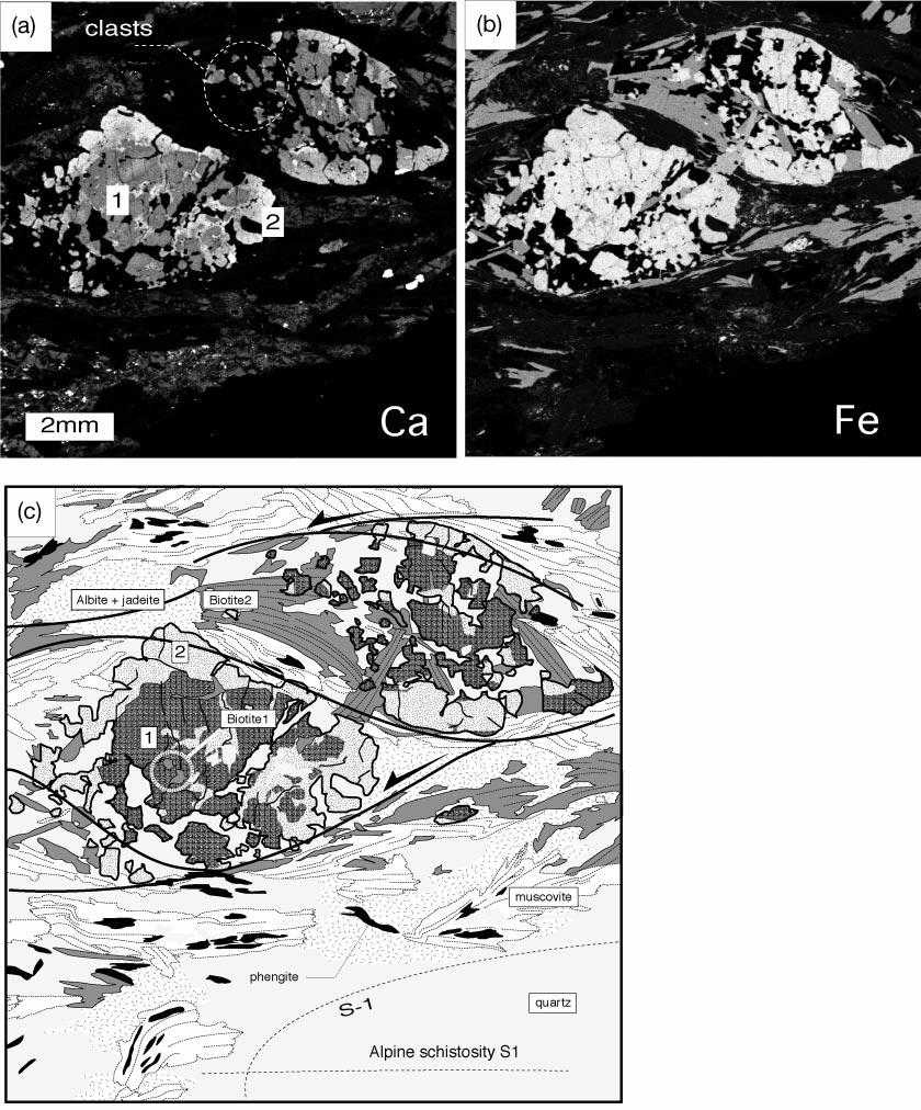 JOURNAL OF PETROLOGY VOLUME 44 NUMBER 7 JULY 2003 Fig. 11. Textural and chemical relations between pre-alpine cores [1] and Alpine fabric.
