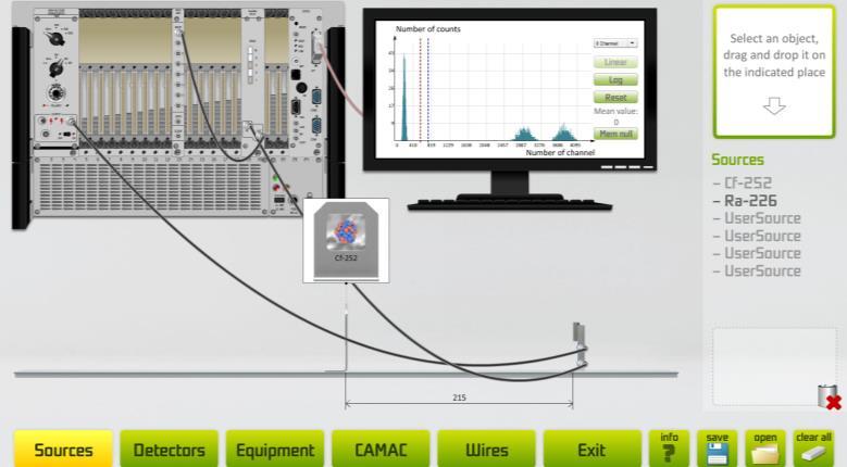 One of the advantages of this computer-based approach is that students, specializing in the field of experimental nuclear physics, are able to assemble preferred virtual experimental setup using