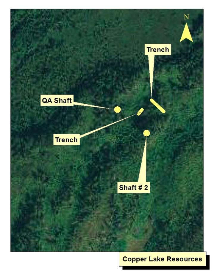 Figure 2: Location of Historical Production Shaft at Queen Alexandra Gold Mine Project QA/QC Rock samples are collected in plastic bags in the field and are shipped in secure sample bags using unique
