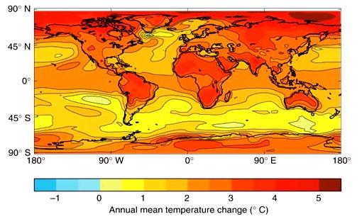 Projected changes in annual temperatures for the 2050s The