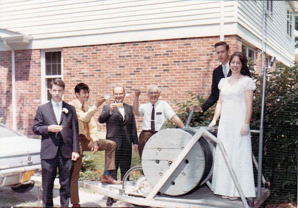 1970 July 11, standing on the Milwaukee cable trailer at our wedding in Highland Park, Illinois From