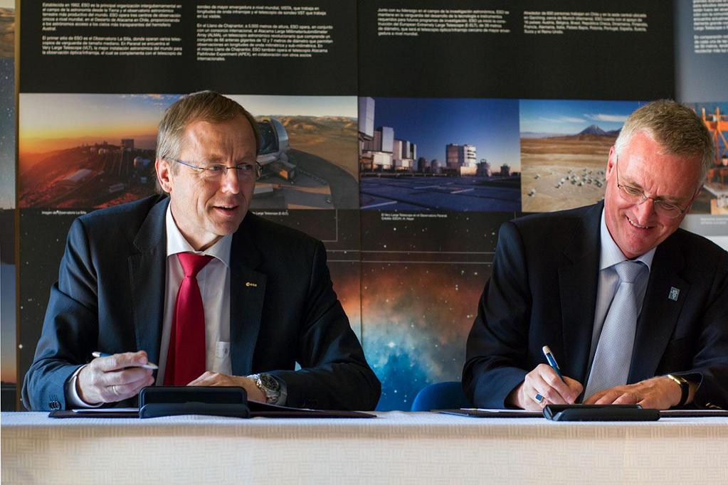 An agreement was signed by ESA and ESO Directors General in August 2015 in Chile, setting the frame for current and future cooperation ESA-ESO Coordination of strategic