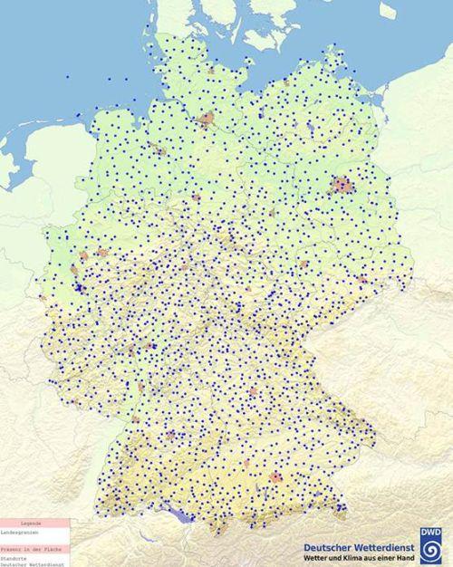 Regional presence throughout Germany for the collection of all kinds of weather- and climate-related data 182 main weather stations (staffed and automatic) 48 stations for measuring radioactivity
