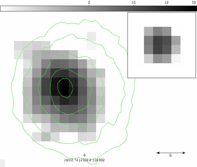The cross shows the position of 1RXS J171209.5-231005, the nearest known X-ray point source. (From Eckert et al.