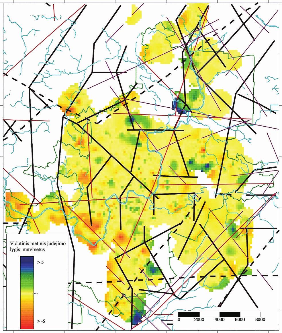 Ðliaupa, 2004). Fig. 7. A scheme of mean annual ground surface motion values in the Vilnius city (Èyþienë et al., 2007). Red and blue colours show subsidence and uplift, correspondingly.