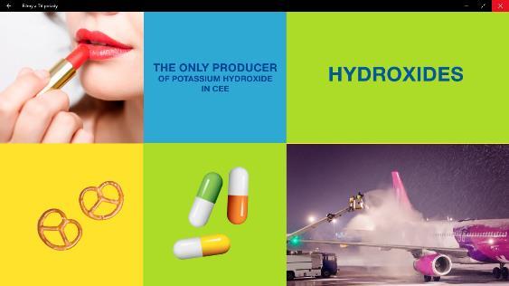INORGANICS Potassium hydroxide (liquid, flakes, pellets) Production of pharmaceuticals, electrolytes in batteries, washing