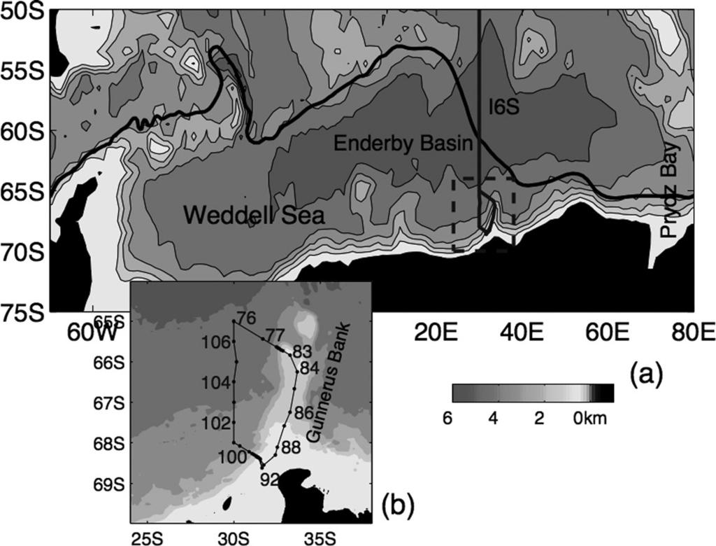 Figure 1. Station locations and bathymetry (from the Smith and Sandwell data set). Inset shows expanded view of stations and Gunnerus Bank.