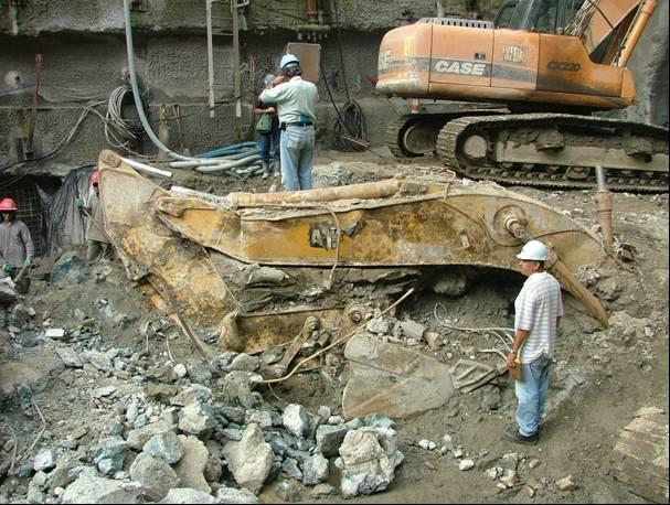 Crushed excavator Damage is indirect evidence