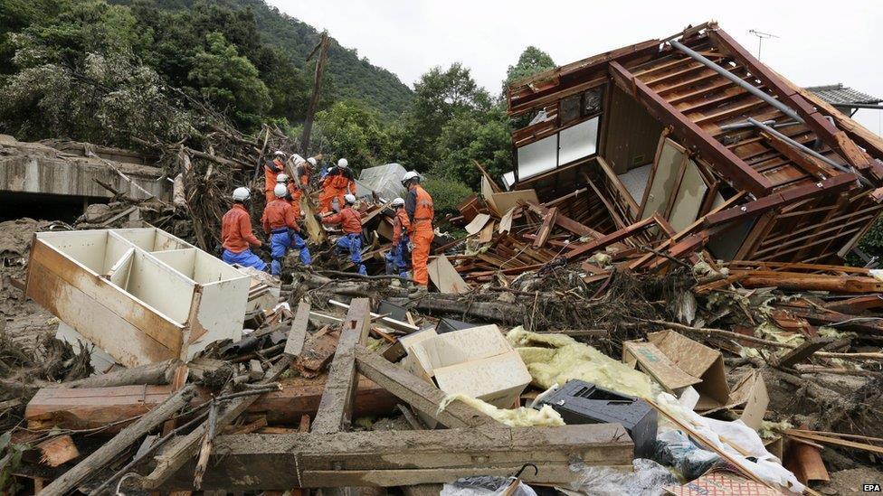 Wreckage caused by landslide