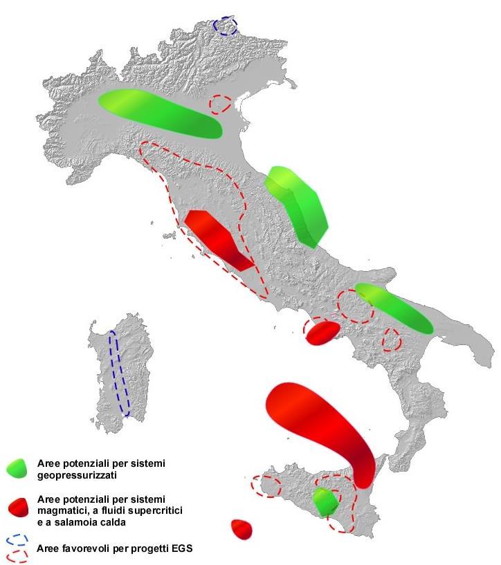 Non Conventional Resource in Italy Potential Hot Dry Rocks - Enhanced Geothermal Systems (high temperature and low-tovery low permeability) Pressurized systems in clastic complexes Hot brines, Mainly
