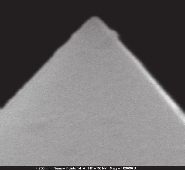 CSM4 131 The next figure (1) shows two SEM images of two tips prepared with Ti (b) and MPS (a) as coupling agents.