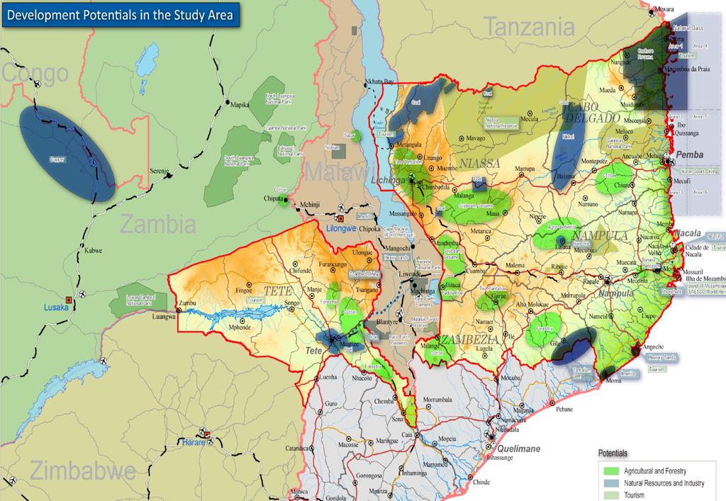 Example 2: Nacala Corridor (Potential Map) Agriculture and Mineral resources can be the two key elements to boost regional development Coking Coal Natural Gas