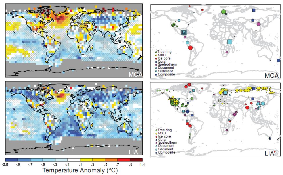 Reconstructions of global temperature patterns during Medieval Climate Anomaly (MCA) and Little Ice Age