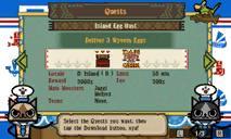 The top screen will display Quest details, and the bottom screen will display a list of Quests that you can download.