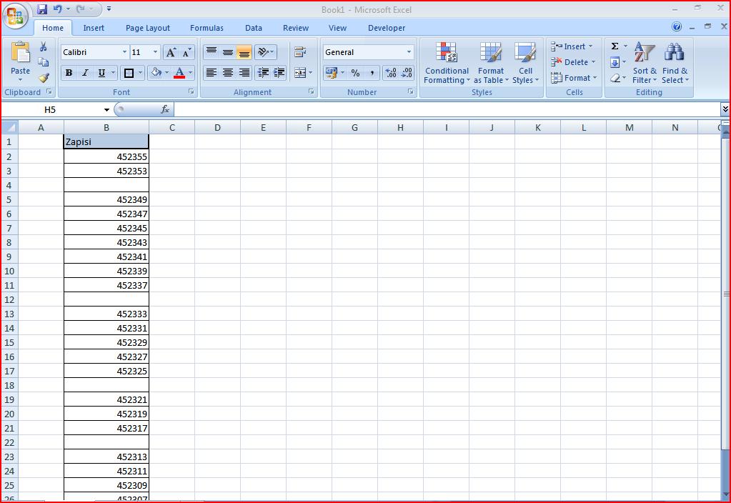 4.1.3 Primer uporabe makra Vzemimo za primer, da imamo Excelov dokument z nekaj deset tisoč zapisi, izmed katerih pa je nekaj tisoč zapisov praznih. Nato želimo te prazne vrstice odstraniti.