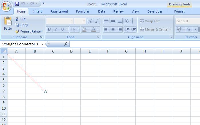 Slika 17: Dodana rdeča črta na delovnem zvezku Excela po uporabi makra Podrobnejšo razlago uporabe grafičnih elementov na risalni plasti ter samo risalno plast smo opisali v poglavju»risalna