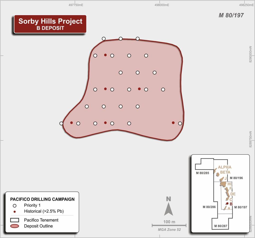 B Deposit Mineral Resources at the B Deposit are defined from 8-10 historic holes and have subsequently been classified as Inferred 3.