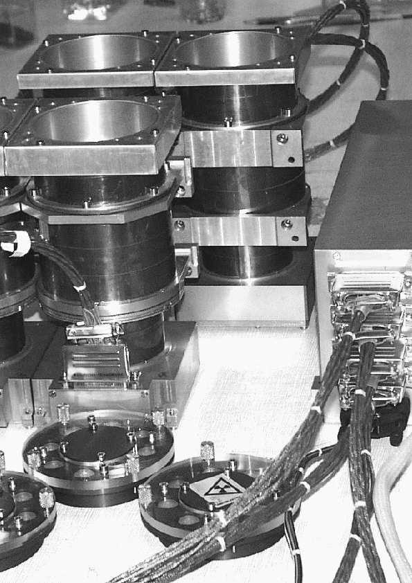 FREGATE effective area for on-axis and off- FIGURE 3. axis sources. FIGURE 1. FREGATE in the laboratory before its integration on the spacecraft. The four detectors on the left are 20 cm high.
