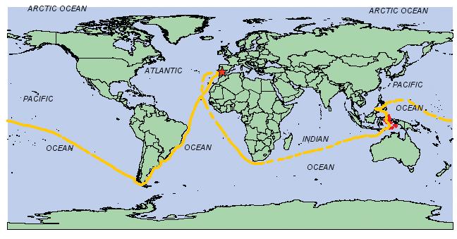 Magellan crosses the Atlantic Ocean 5. Click the Start layer name to highlight it. It becomes active. 6. Click the Identify tool. 7. Click the red star on the map. The Identify Results window opens.