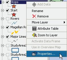 Our World GIS Education: 1. Right-click Stops and choose Properties.