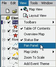 Our World GIS Education: 16. Click the View menu and choose Pan Panel. You see a frame around your map. Each side of the frame has a small white arrow.