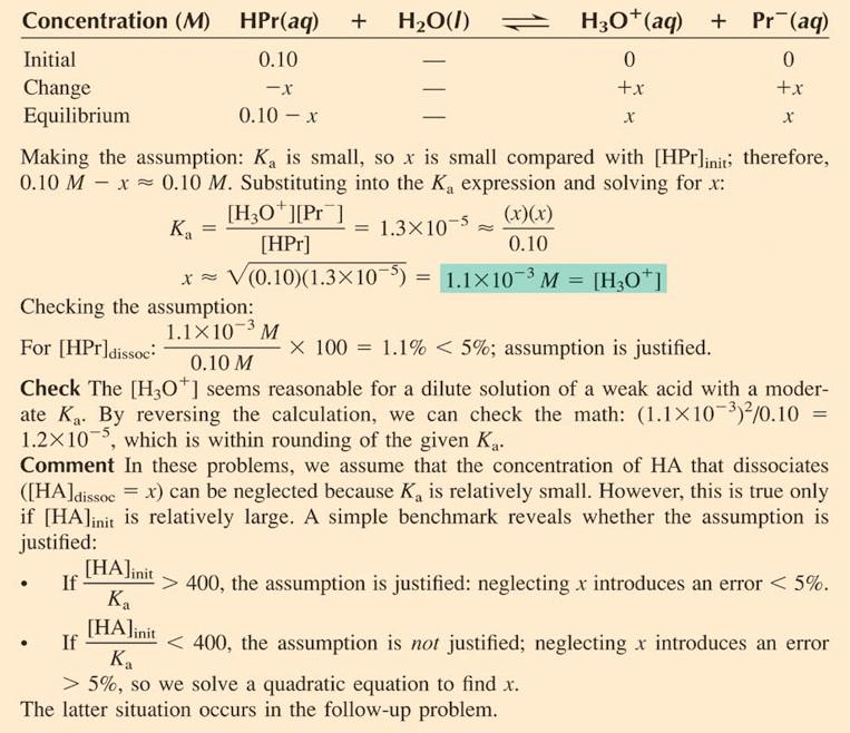 Find Concentrations, Given K a Type problem: Concentrations provided for reaction HPr