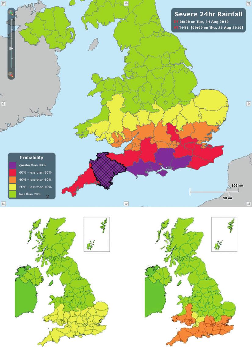Ensemble severe weather forecasts 567 (a) (b) (c) Figure 3. Example of MOGREPS-W support for the old NSWWS for a heavy rainfall event in southern England and Wales on 25 August 2010.