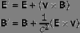 The transformation equations are: E and B are the fields in the rest frame of