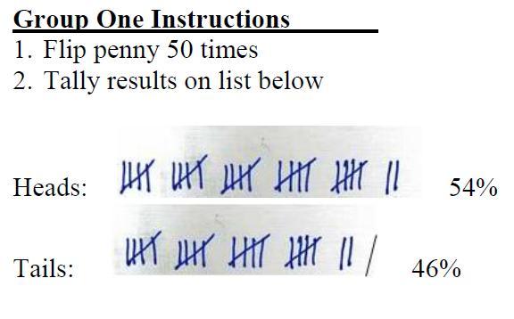 Two Practical Exercises in Probabilities Flip a penny 50 times and record the results?