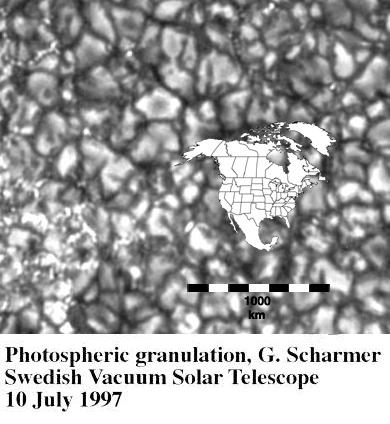Solar Granulation The base of the photosphere appears granulated into brighter and darker regions The regions have spatial extent