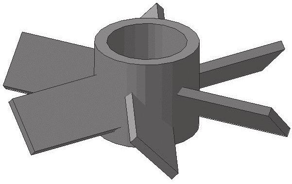 Stirred vessel with an eccentrically positioned impeller; a) stirred vessel geometry: 1 cylindrical tank, 2 impeller, 3 shaft, b) Rushton turbine, c) down-pumping pitched blade turbine (α = 45 )