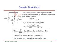 Example: Diode Circuit 10mA 1V R1 50Ω A i 1 i 2 2V 50Ω The current source is in the right direction to forward bias the diodes, so we might guess that both diodes are ON.