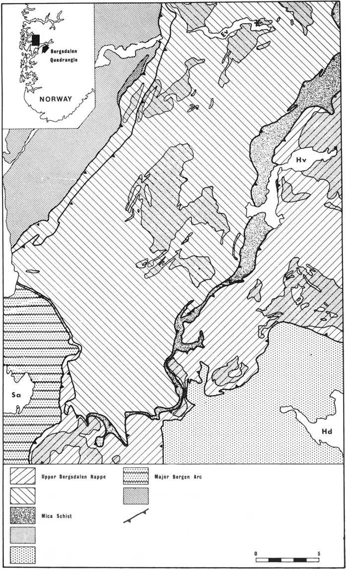 192 NOTE Sa Samnan&erfjorden lower Bergsdalen Mappe Basement Gneisses Ev Evangerntn Thrust Planet Hodnaberg HUH Cambro-OrdOYiclan Cranite Plutons